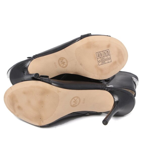 Michael Kors Leather Peep Toe Booties Ankle Shooties Boots Buckles Zippers Black - Picture 6 of 12